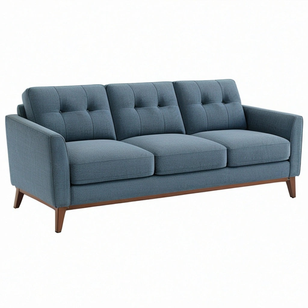Sofa trzyosobowa 210 x 85 x 85 cm niebieska z tapicerką tekstylną - styl retro