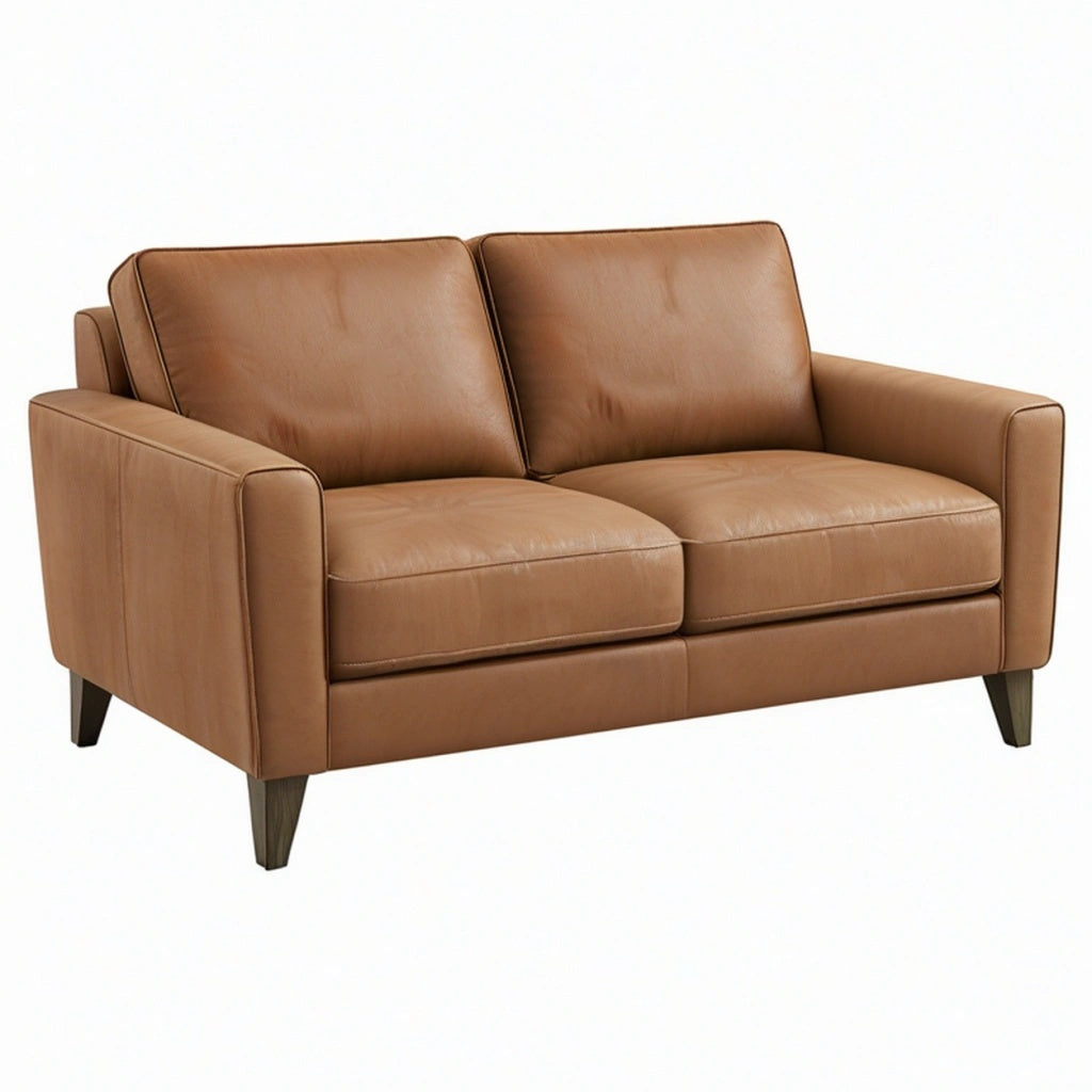 Sofa dwuosobowa 160 x 90 x 85 cm z tapicerką imitującą skórę koniakowa do salonu - nowoczesna