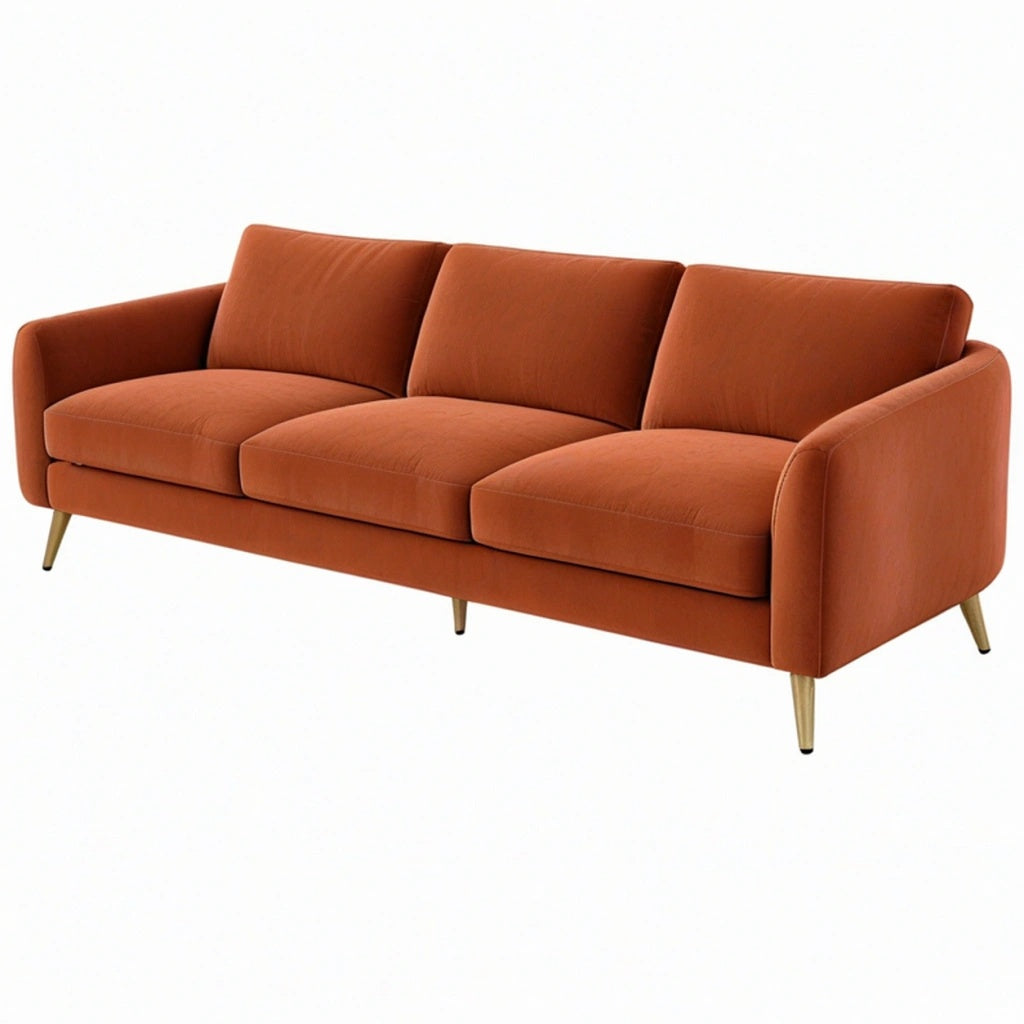 Sofa trzyosobowa 220 x 90 x 85 cm z tapicerką tekstylną terakotowa w stylu nowoczesnym