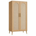 Szafa dwudrzwiowa 80 x 45 x 180 cm w kolorze jasnego drewna z plecionymi frontami w stylu retro
