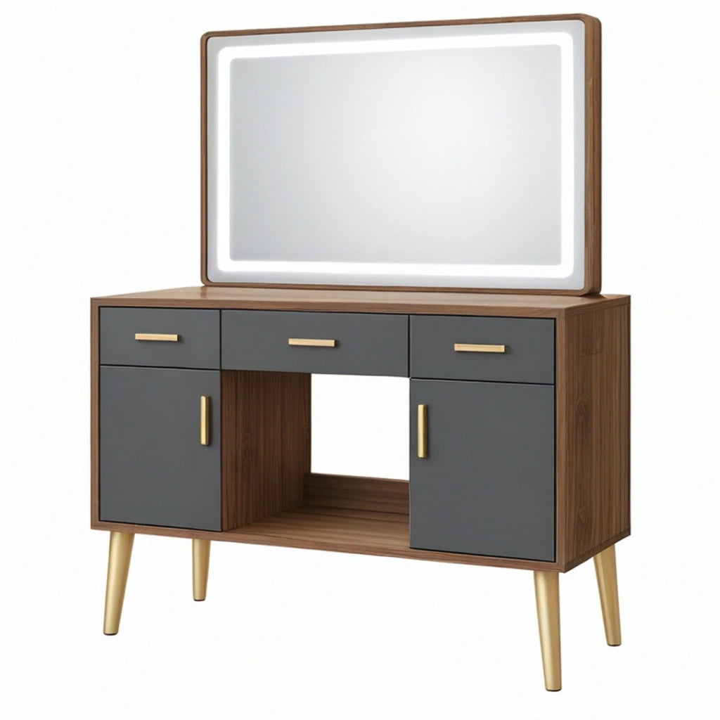 Toaletka z lustrem 120 x 45 x 160 cm drewnopodobna grafitowa w stylu retro