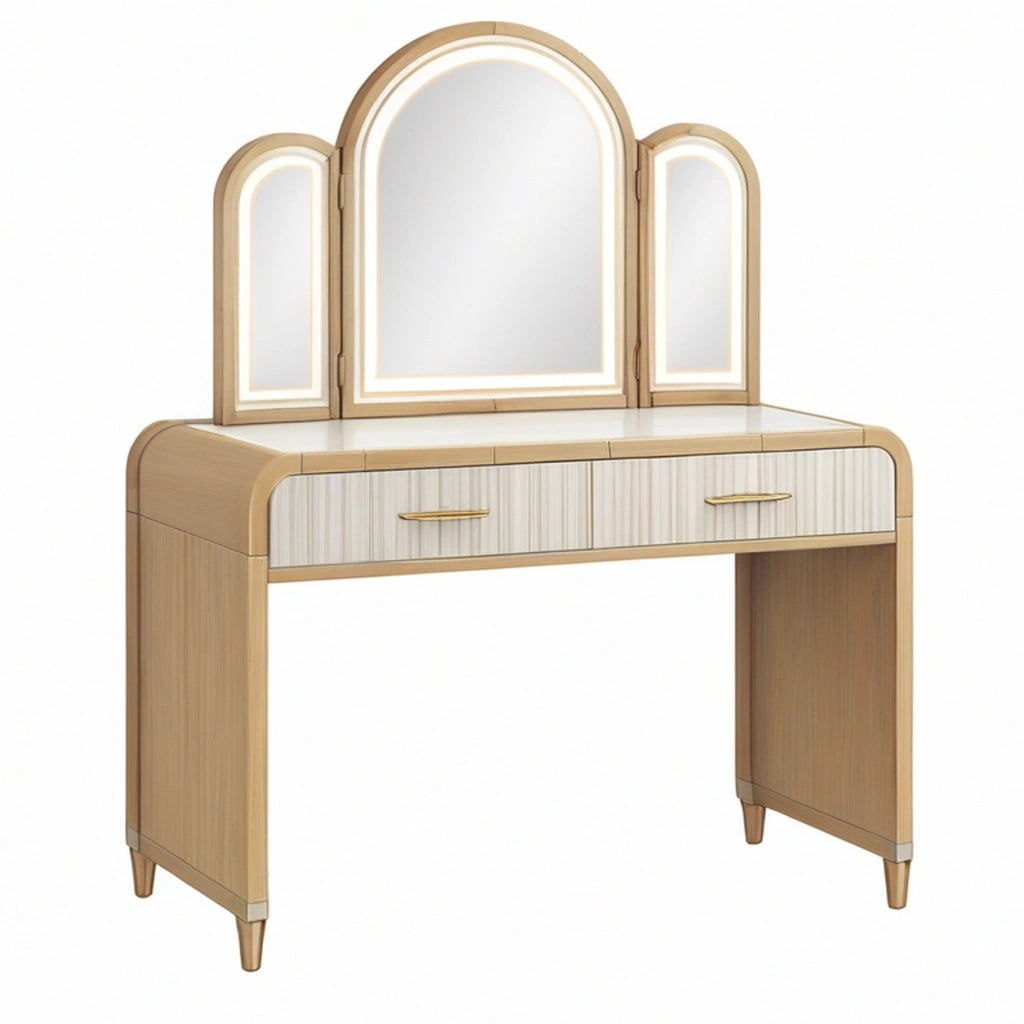 Toaletka z lustrem 120 x 45 x 145 cm z płyty MDF jasnobeżowa w stylu glamour